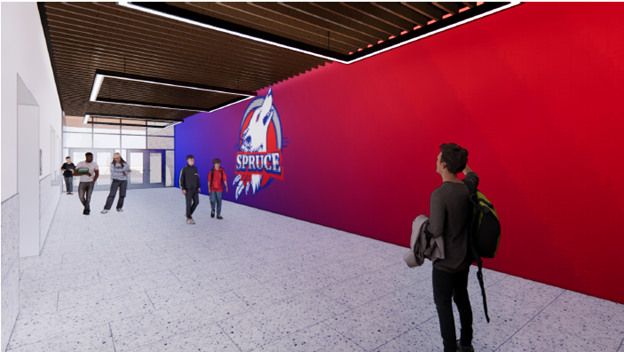 Cost estimator in Texas shows Grady Spruce High School hallway