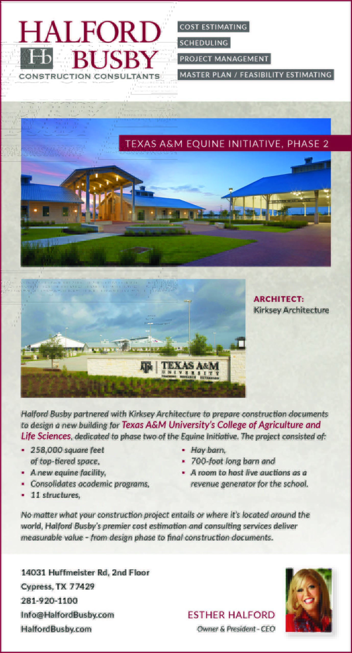 Halford Busby ad that ran in Texas Architect magazine in November/December 2020