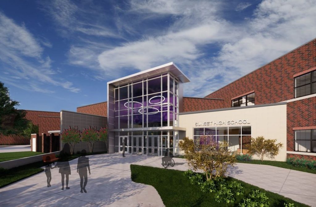 Proposed front entrance of Sunset High School, which Halford Busby was the construction cost estimator for